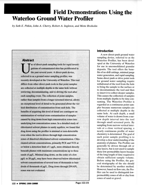 Field Demonstrations Using the Waterloo Ground Water Profiler
