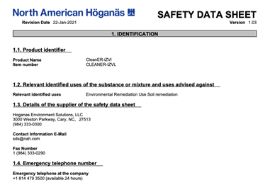 a screenshot of our safety data sheet