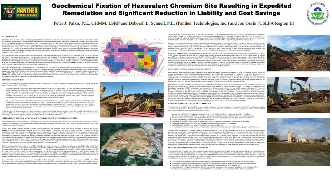 Battelle 2018 Poster: Chemical Fixation of Hexavalent Chromium Site Resulting in Expedited Remediation and Significant Reduction in Liability and Cost Savings